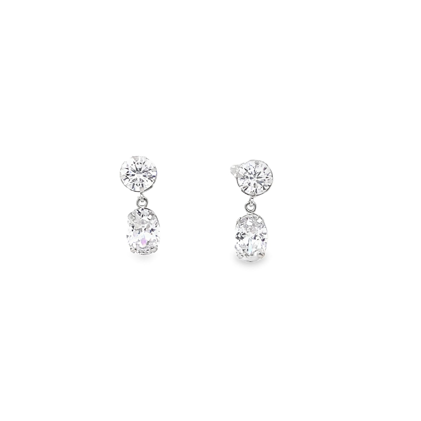 9ct White Gold Round and Oval CZ Drop Earrings