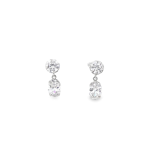 9ct White Gold Round and Oval CZ Drop Earrings