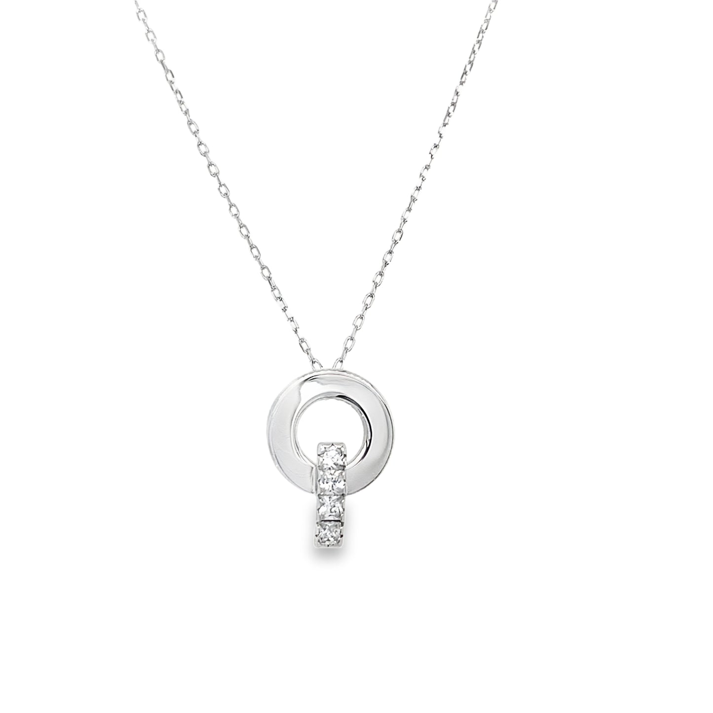 9ct White Gold Open Circle Pendant with CZ Bar