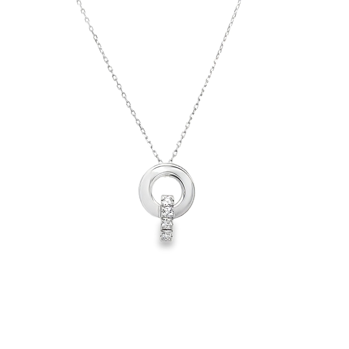 9ct White Gold Open Circle Pendant with CZ Bar