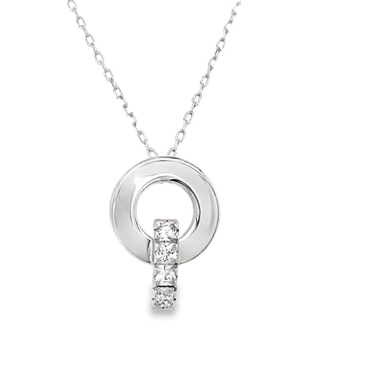 9ct White Gold Open Circle Pendant with CZ Bar