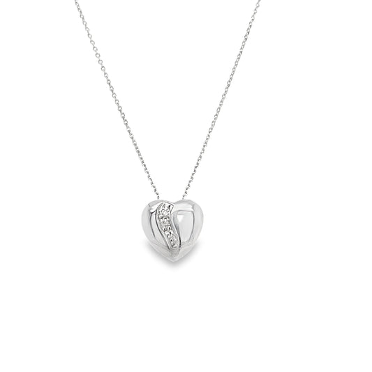 9ct White Gold Heart Pendant with CZ Detail