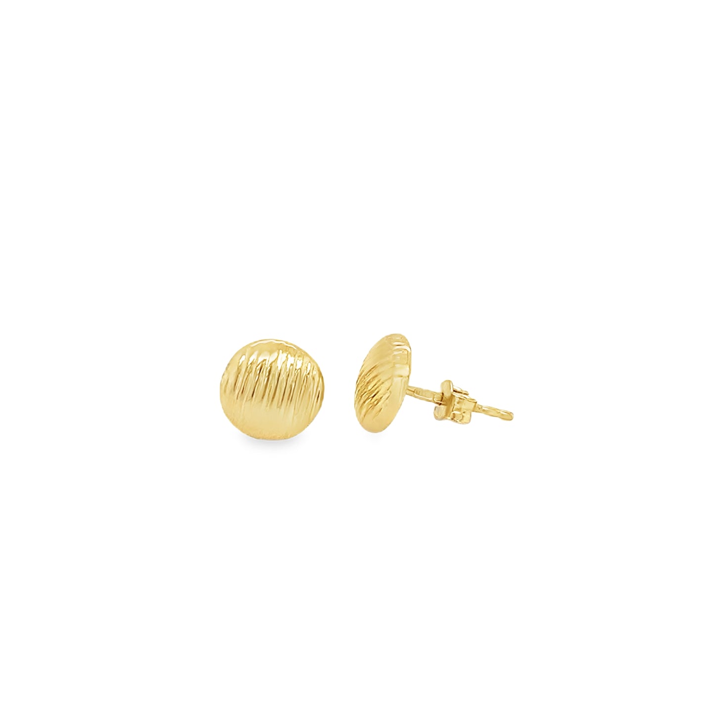 9ct Yellow Gold Ribbed Button Stud Earrings