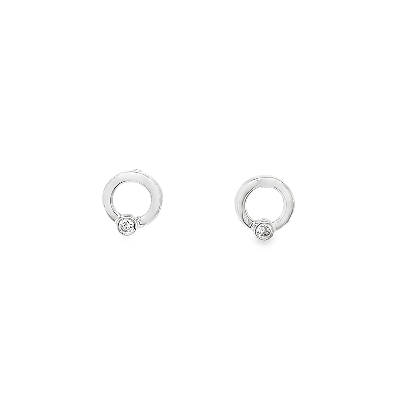 9ct White Gold Open Circle Stud Earring with CZ Detail