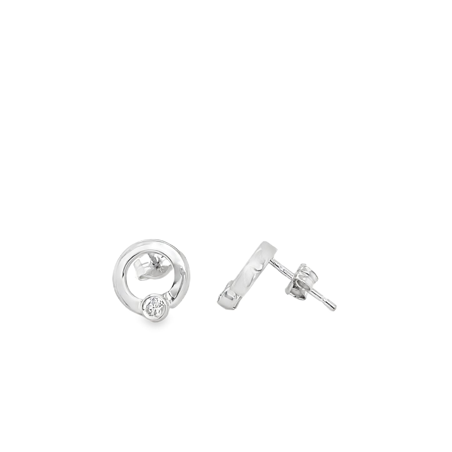 9ct White Gold Open Circle Stud Earring with CZ Detail