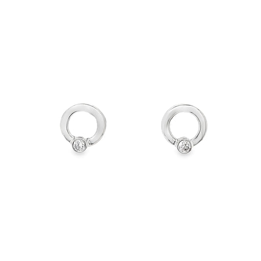 9ct White Gold Open Circle Stud Earring with CZ Detail