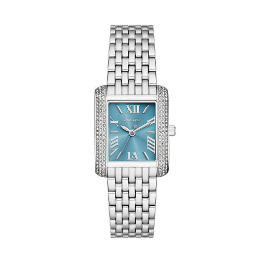 Ladies Stainless Steel Michael Kors Emery Blue Dial CZ Watch