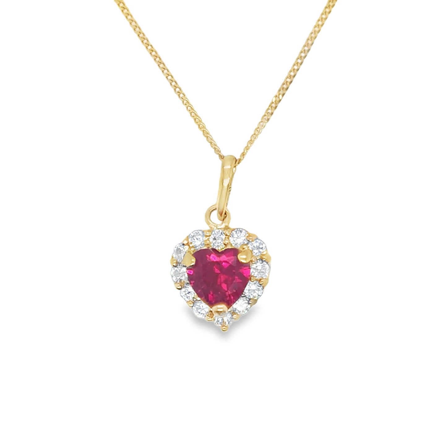 9ct Red & CZ Halo Heart Pendant
