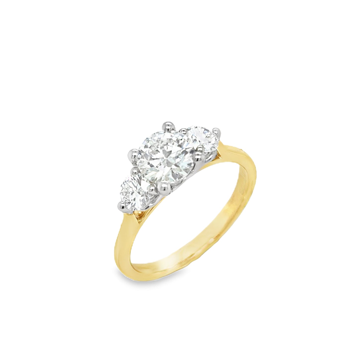 9ct Yellow Gold Three Stone Round Brilliant Cultured Diamond Rinjg 1.50ct