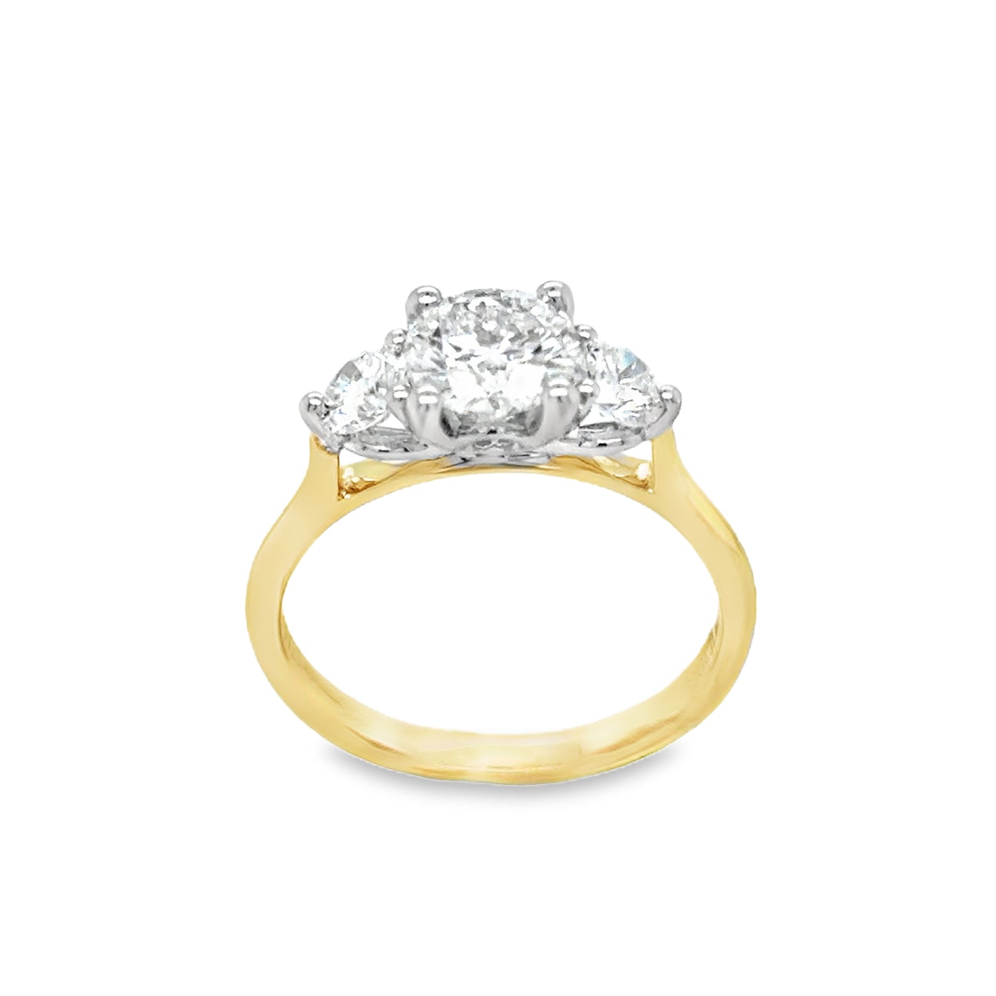 9ct Yellow Gold Three Stone Round Brilliant Cultured Diamond Rinjg 1.50ct