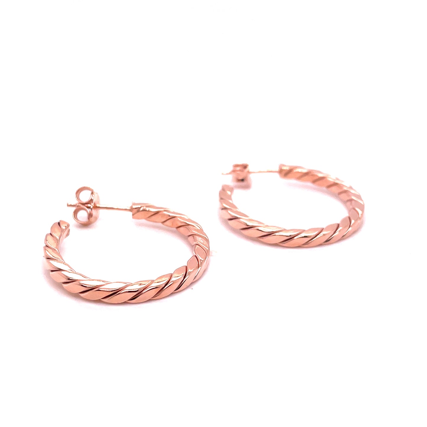 Sterling Silver Rose Plated Weaved Hoop Earrings