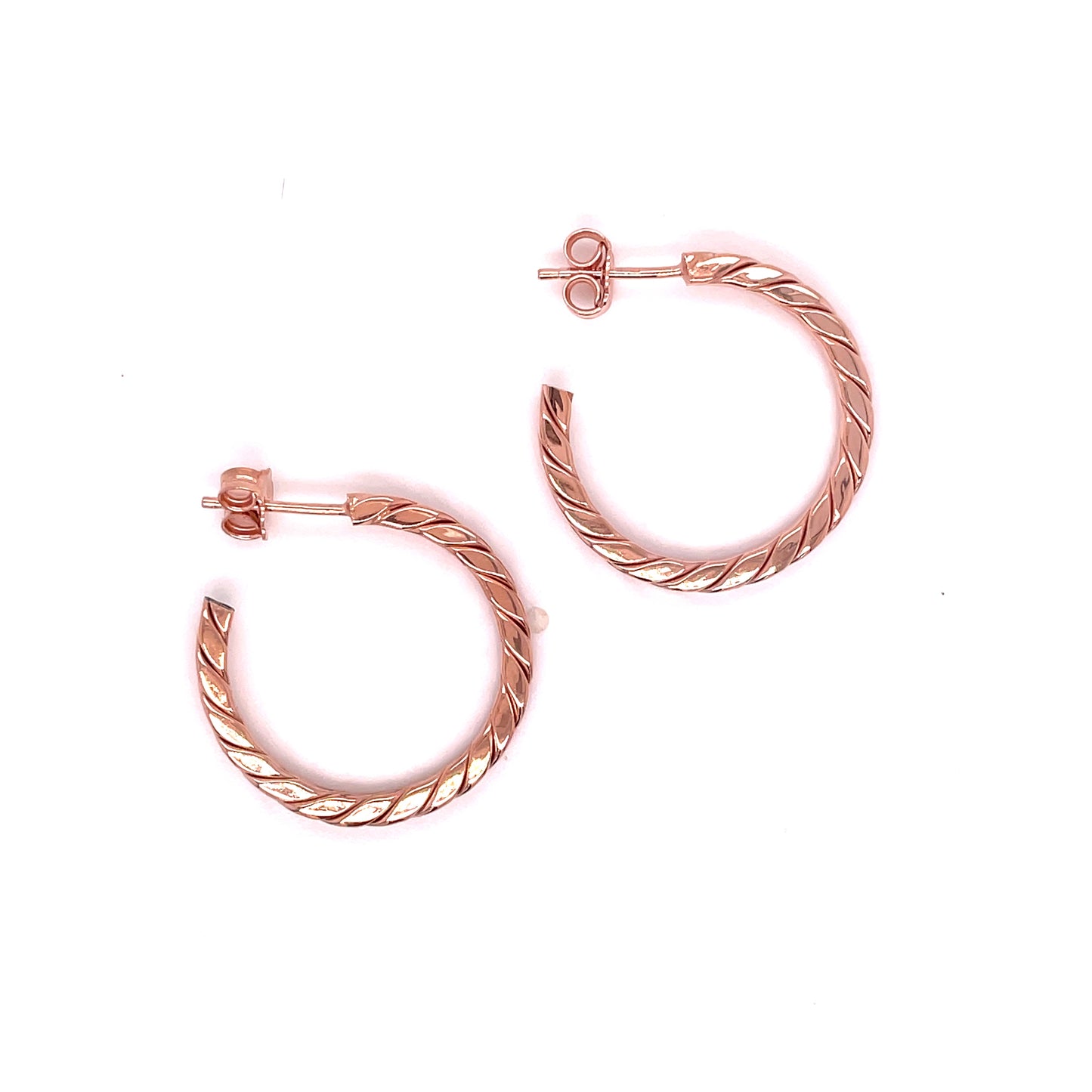 Sterling Silver Rose Plated Weaved Hoop Earrings