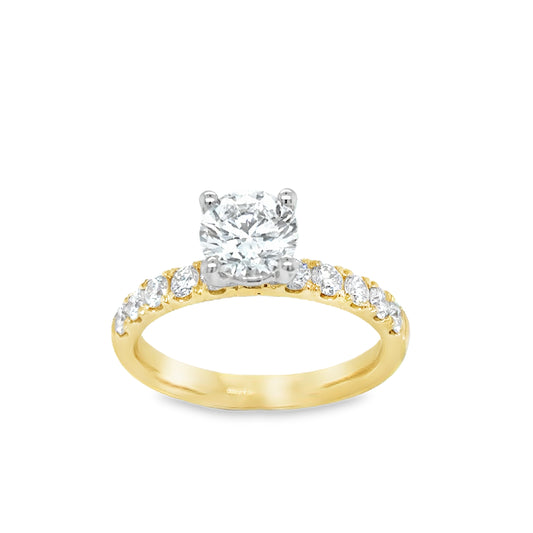 18ct Yellow Gold Round Solitaire Cultured Diamond Ring with Cultured Diamond Shoulders 1.50ct