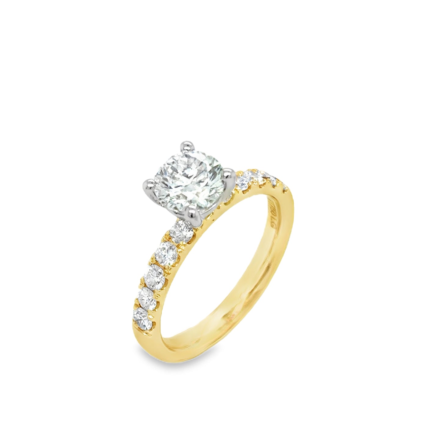 18ct Yellow Gold Round Solitaire Cultured Diamond Ring with Cultured Diamond Shoulders 1.50ct