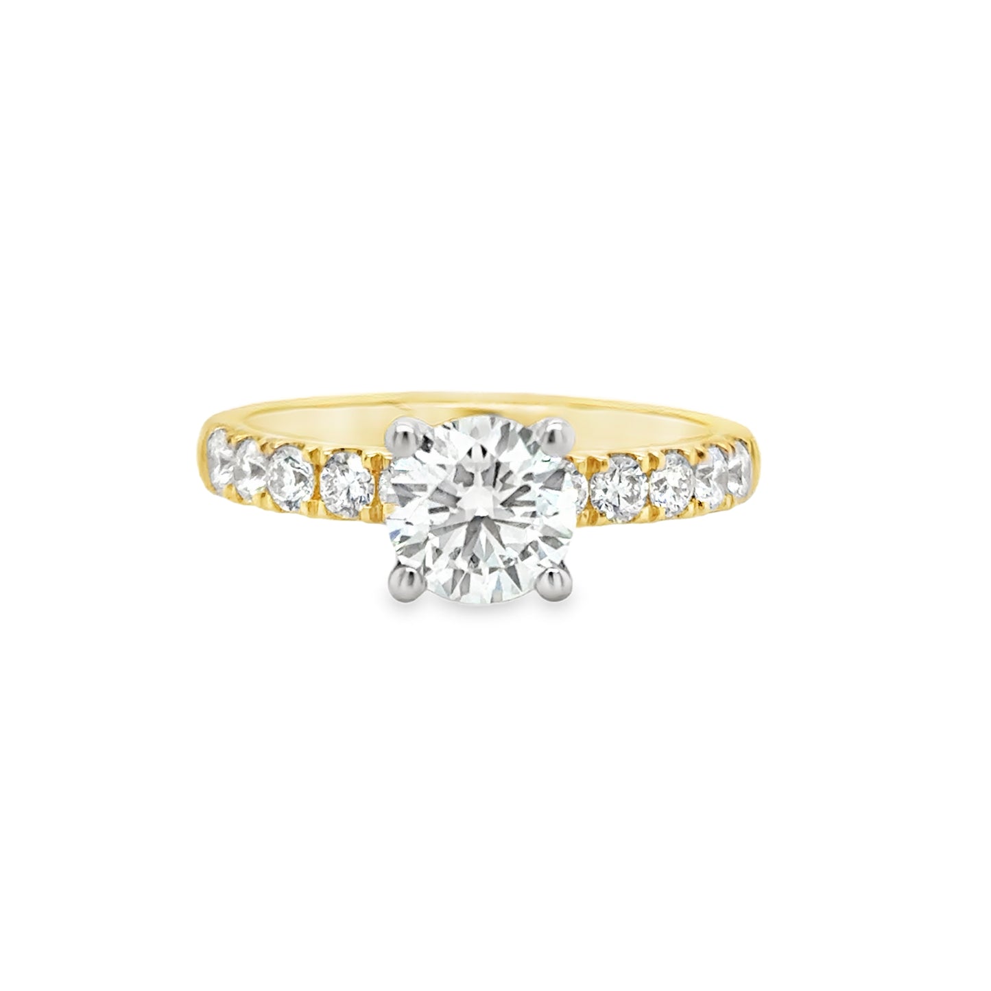 18ct Yellow Gold Round Solitaire Cultured Diamond Ring with Cultured Diamond Shoulders 1.50ct