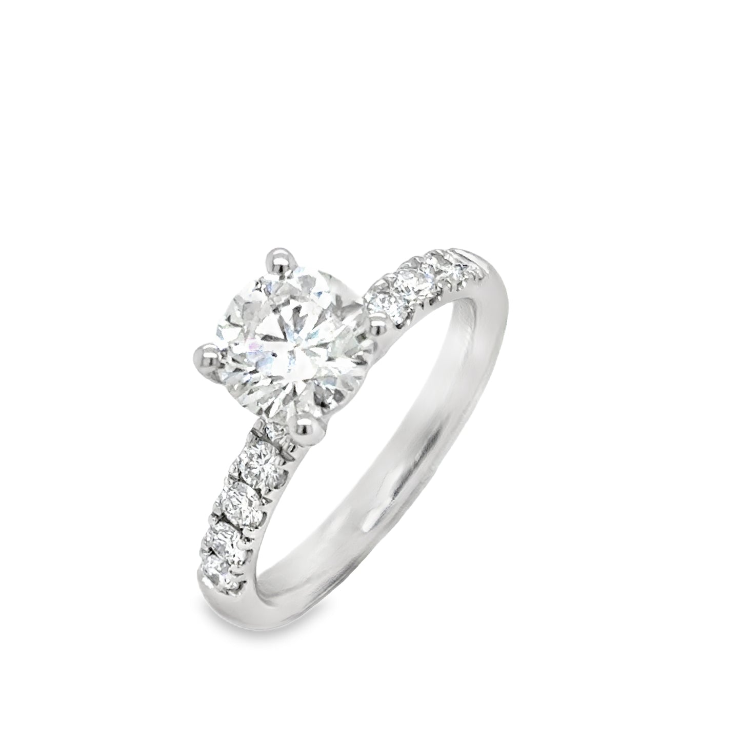 Platinum Round Solitaire Cultured Diamond Ring with Cultured Diamond Shoulders 1.50ct