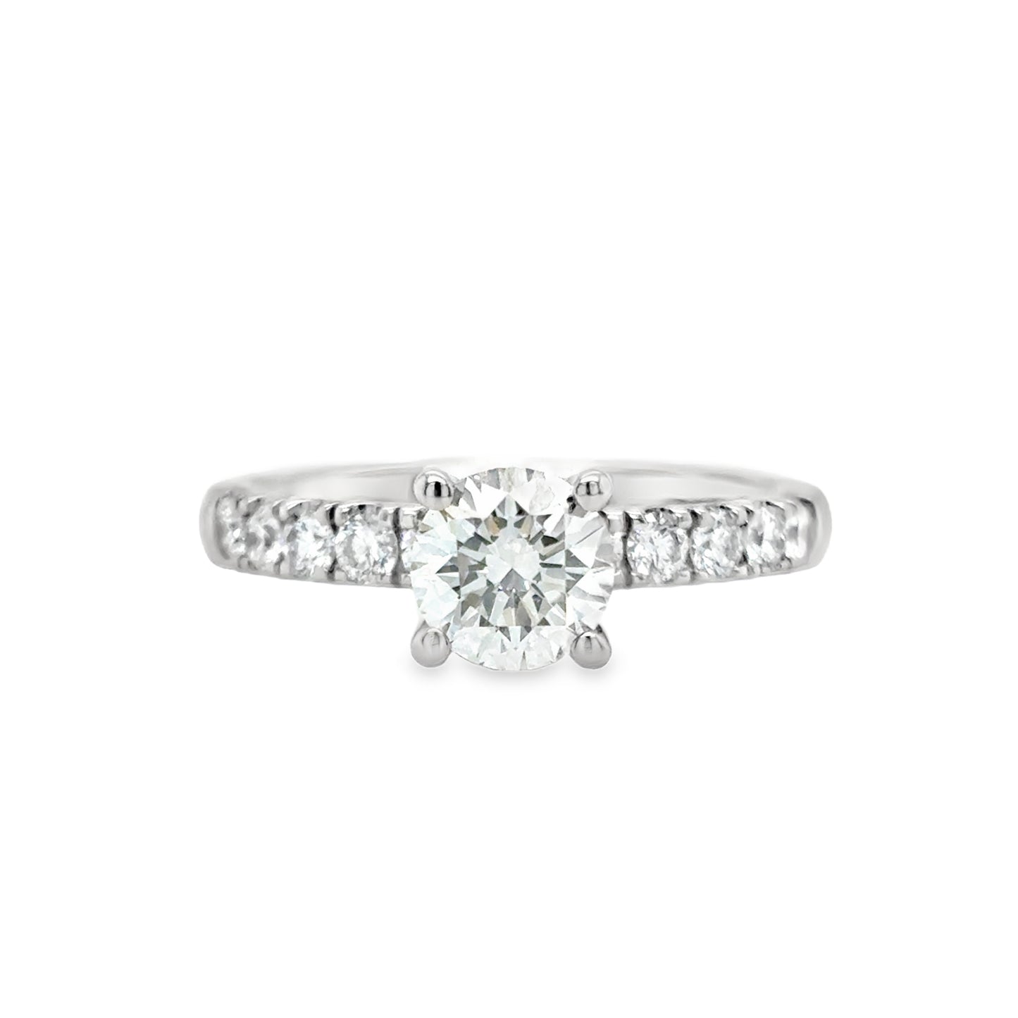 Platinum Round Solitaire Cultured Diamond Ring with Cultured Diamond Shoulders 1.50ct