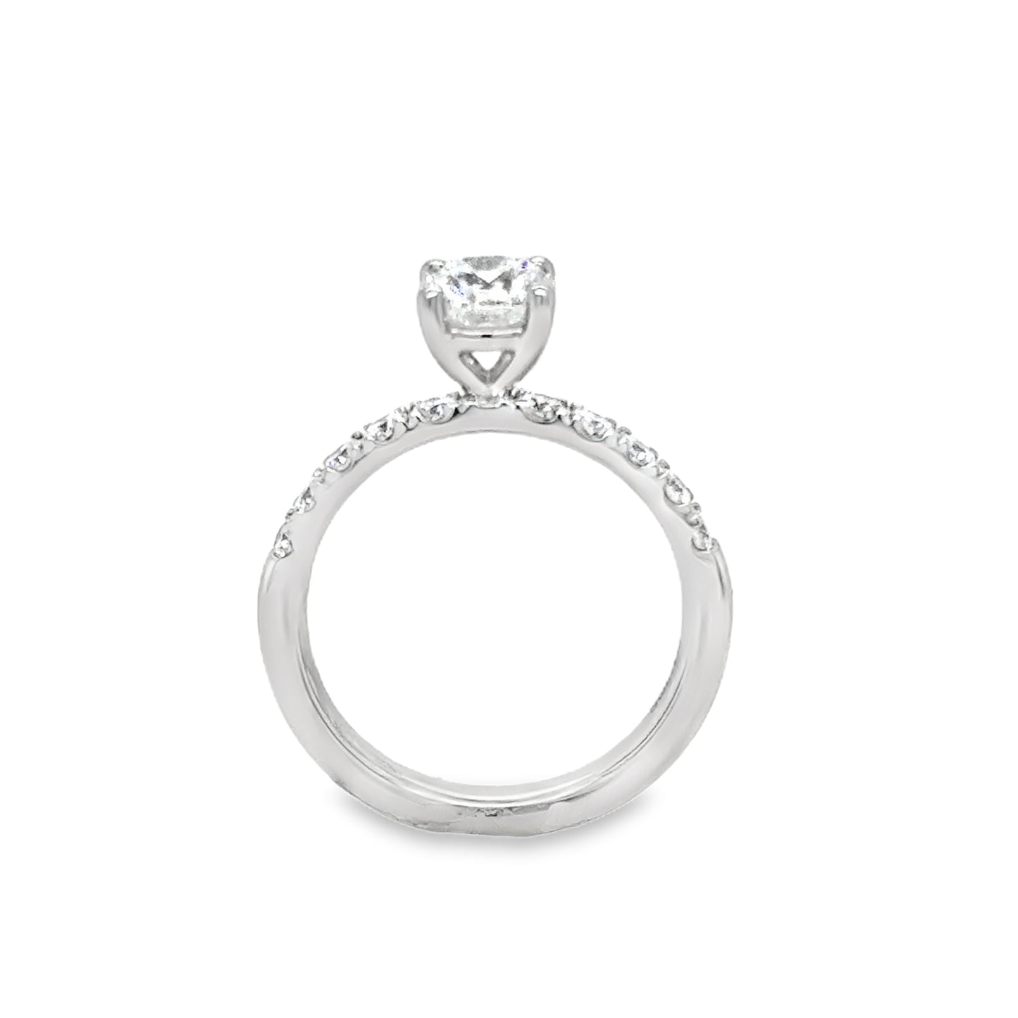 Platinum Round Solitaire Cultured Diamond Ring with Cultured Diamond Shoulders 1.50ct