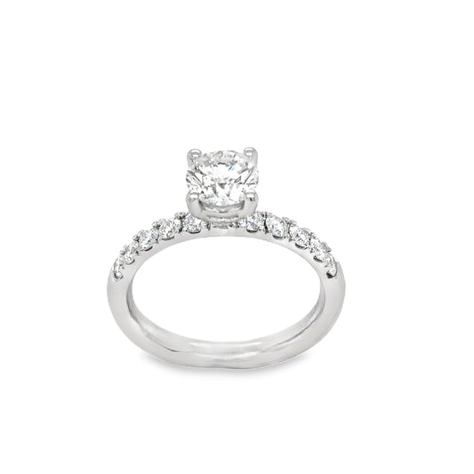 Platinum Round Solitaire Cultured Diamond Ring with Cultured Diamond Shoulders 1.50ct