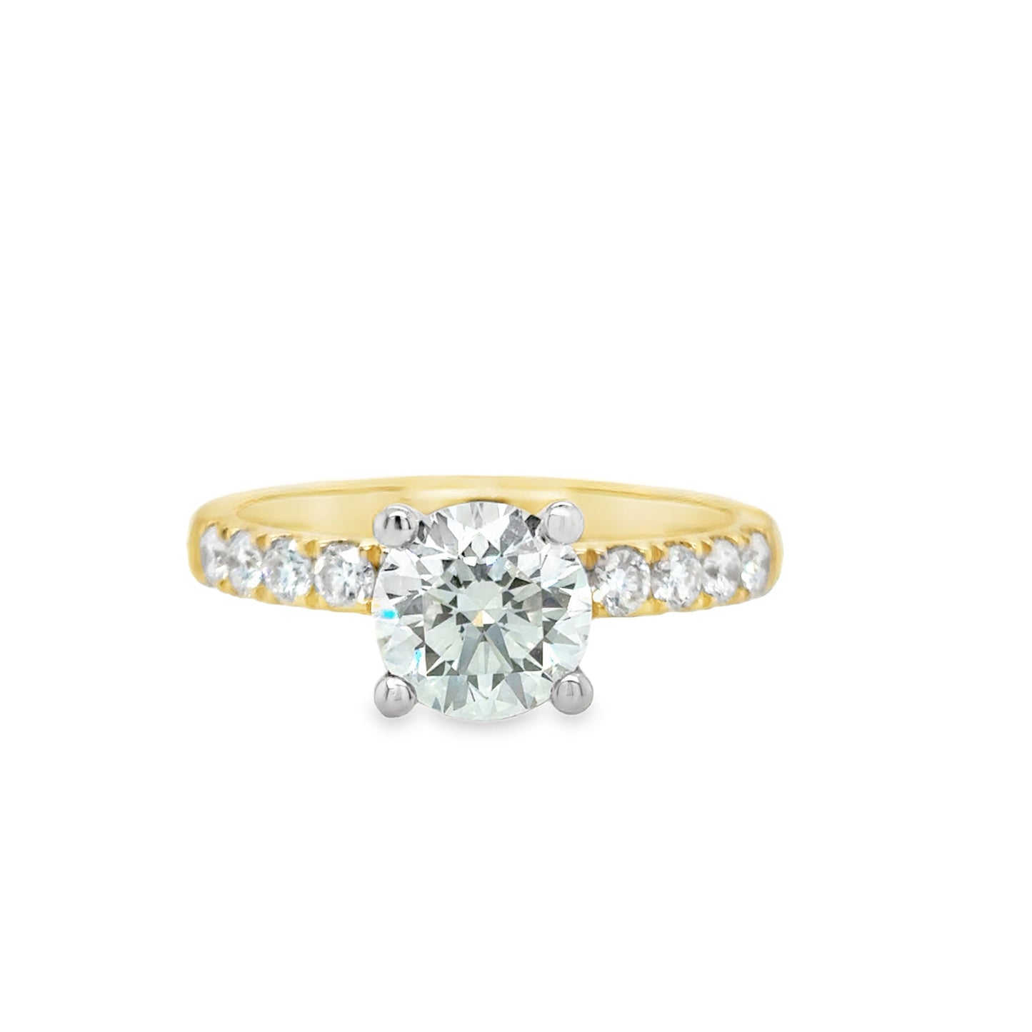 18ct Yellow Gold Round Brilliant Cultured Diamond Ring with Cultured Diamond Shoulders 2.00ct