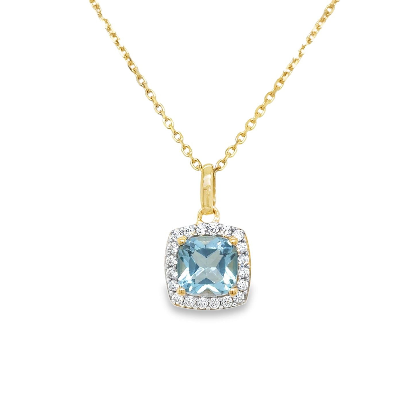 9ct Blue Square CZ Halo Pendant