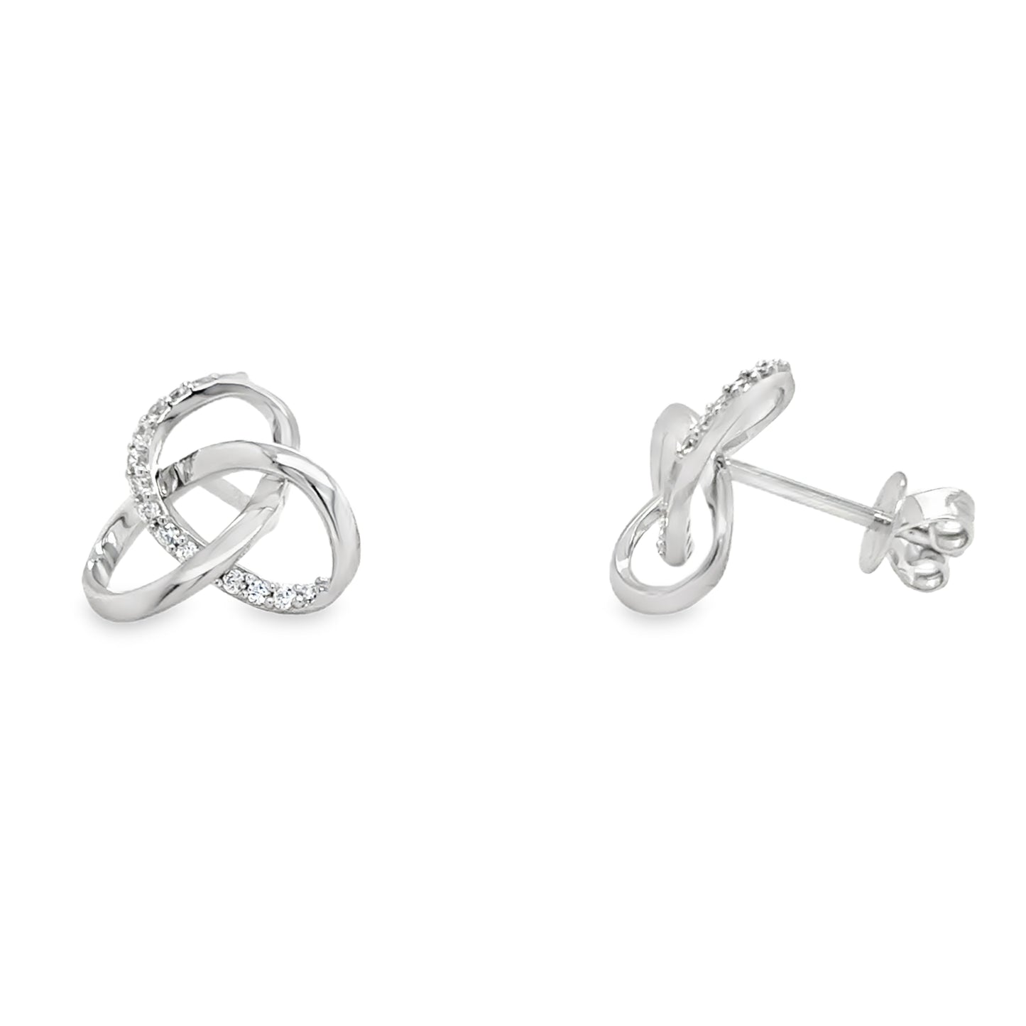 9ct White Gold CZ Open Knot Stud Earrings
