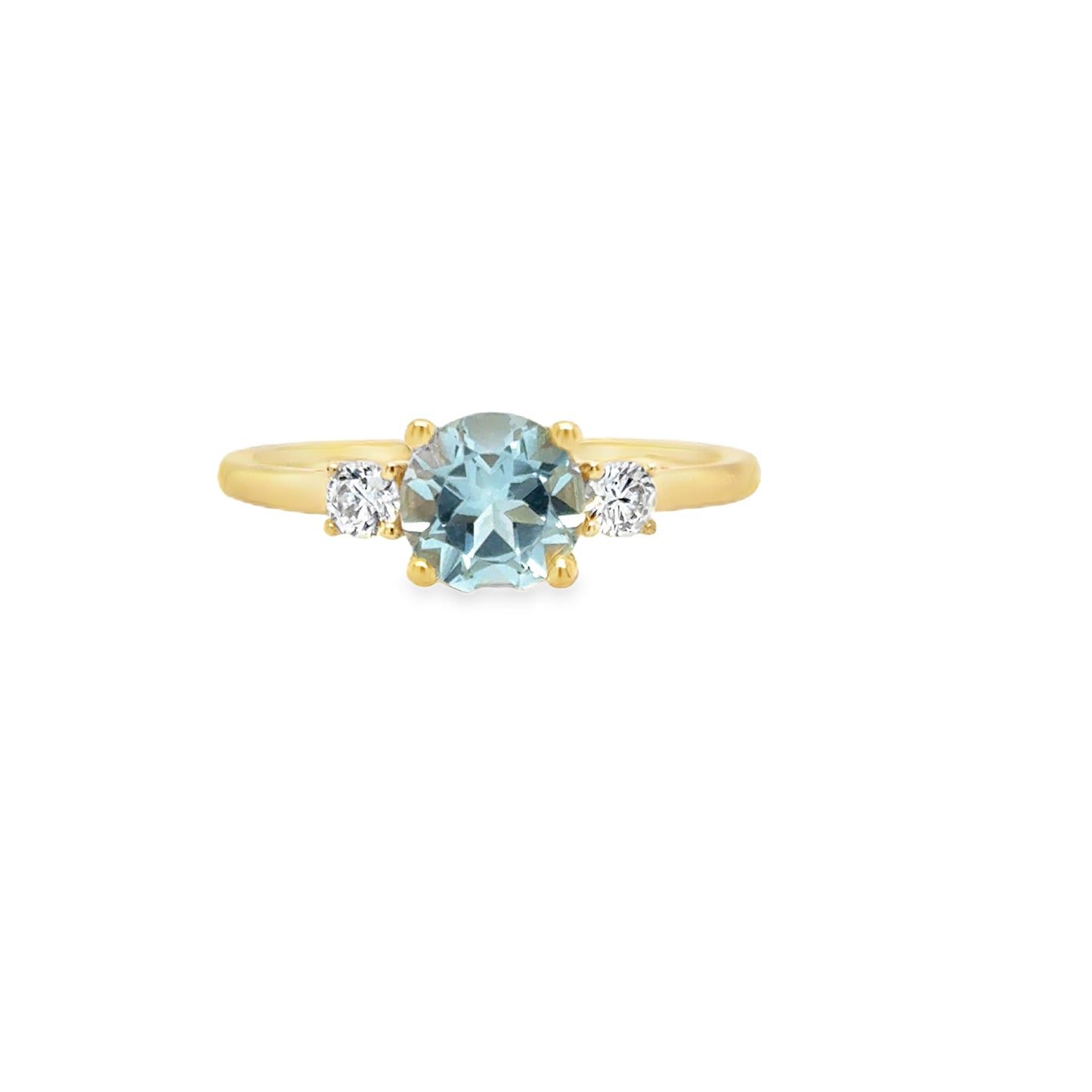 9ct Blue Stone & CZ 3 Stone Ring
