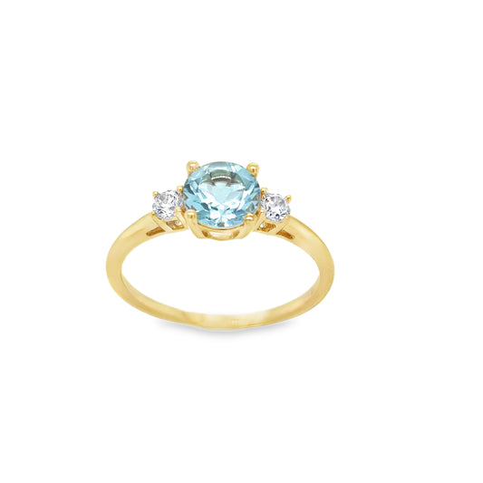 9ct Blue Stone & CZ 3 Stone Ring