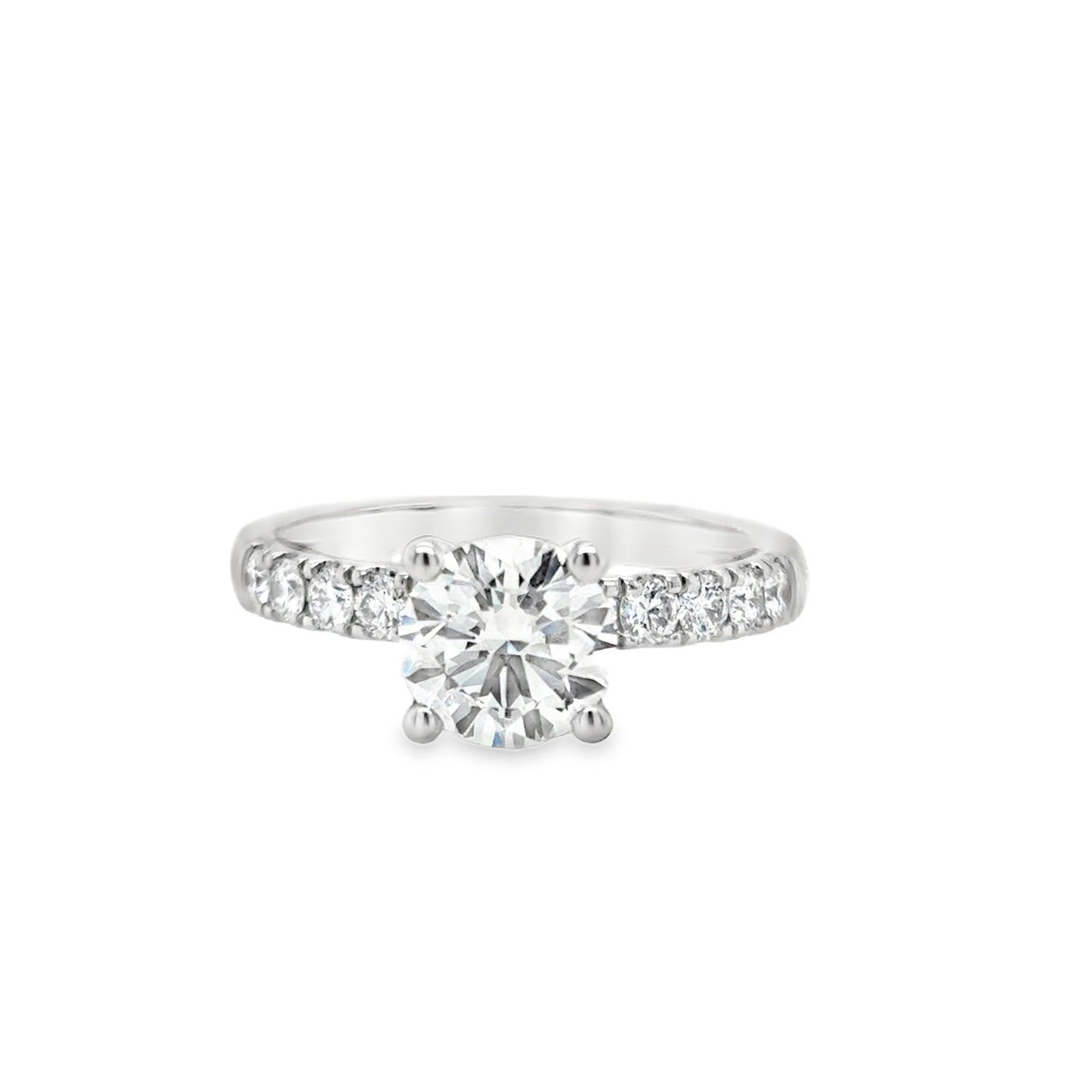 Platinum Round Brilliant Cultured Diamond Ring with Cultured Diamond Shoulders 2.00ct