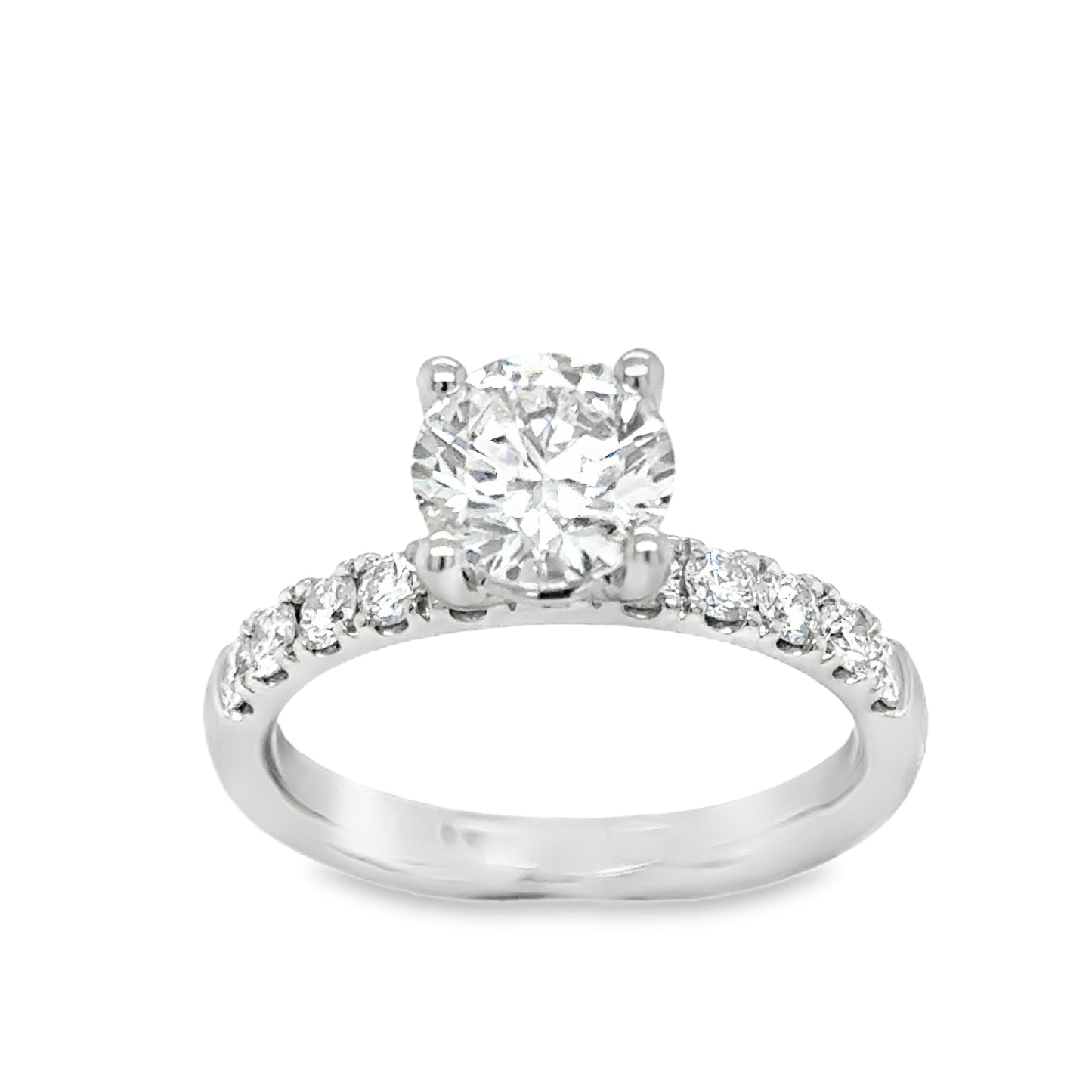 Platinum Round Brilliant Cultured Diamond Ring with Cultured Diamond Shoulders 2.00ct