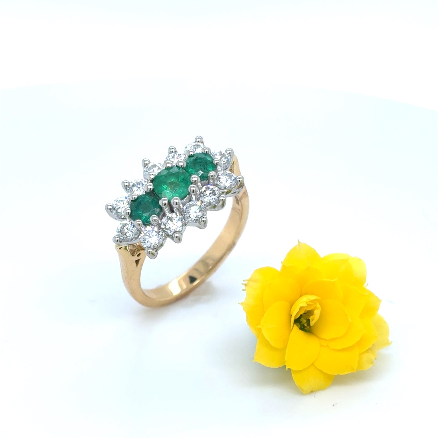 18ct Emerald & Diamond Boat Cluster Ring With Platinum Head 1.00ct