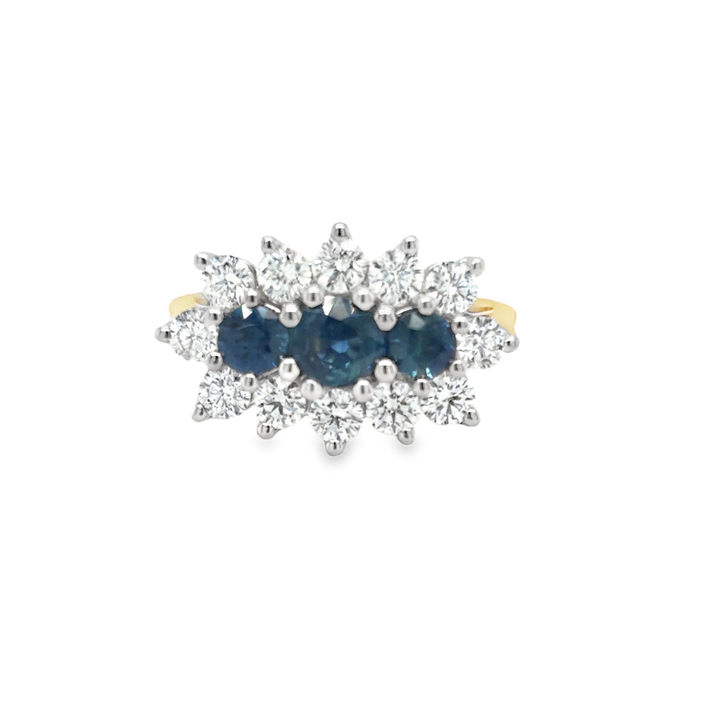 18ct Sapphire & Diamond Boat Cluster Ring With Platinum Head 1.00ct