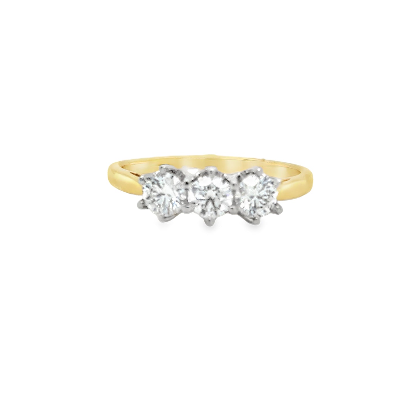 9ct 3 Stone Round Brilliant Diamond Ring With Platinum Head .75ct