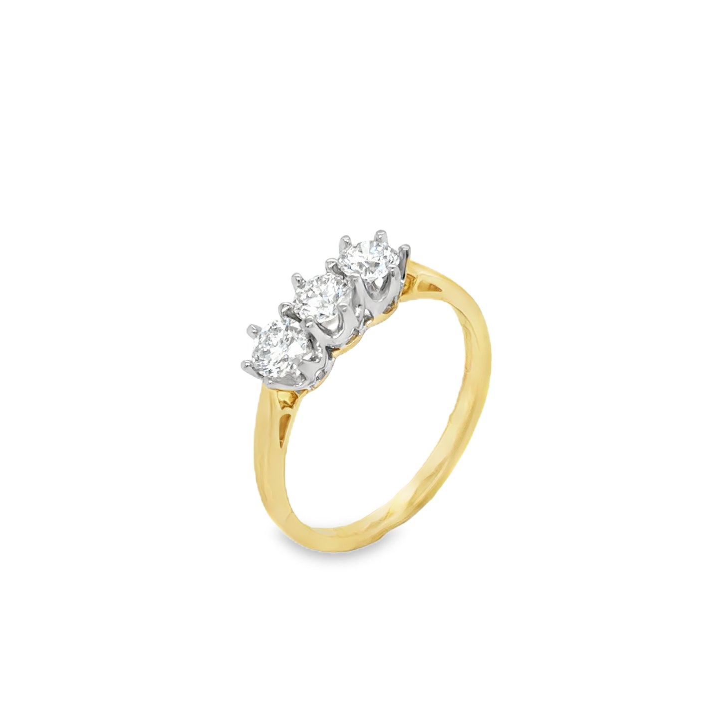 9ct 3 Stone Round Brilliant Diamond Ring With Platinum Head .75ct