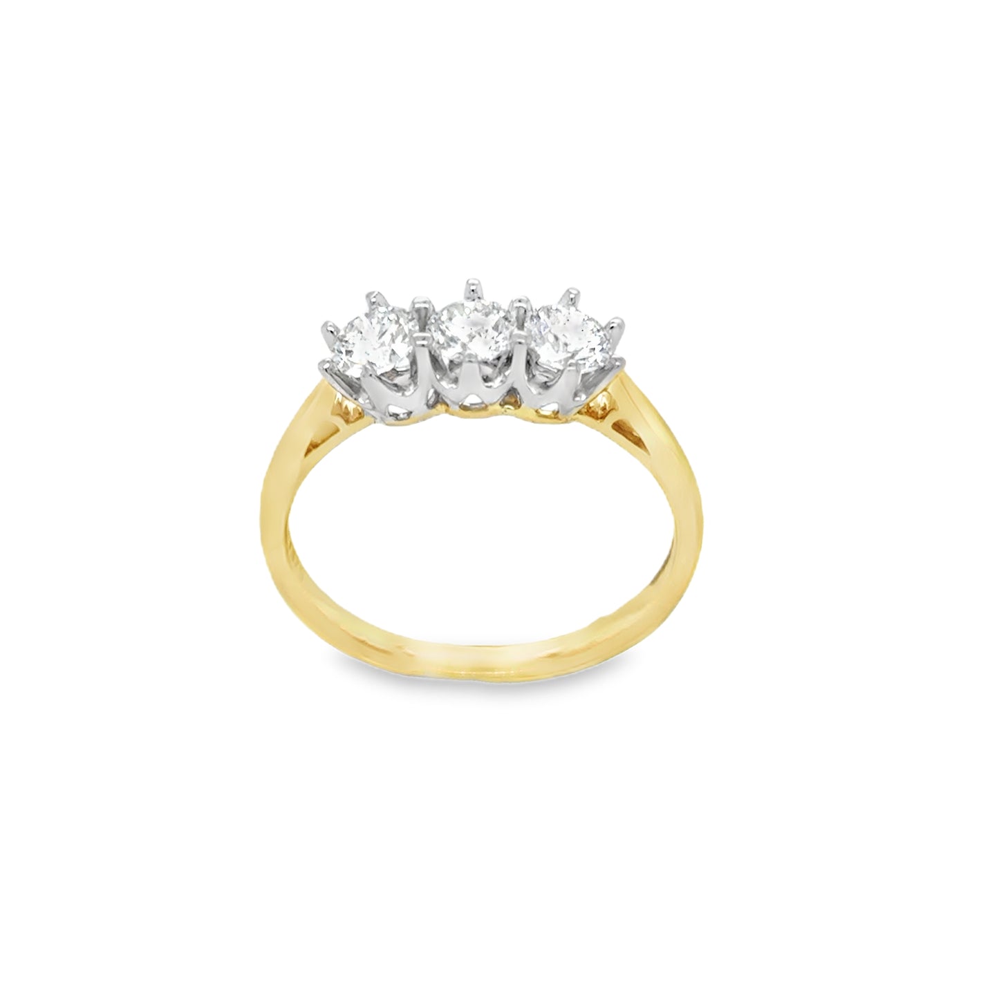 9ct 3 Stone Round Brilliant Diamond Ring With Platinum Head .75ct