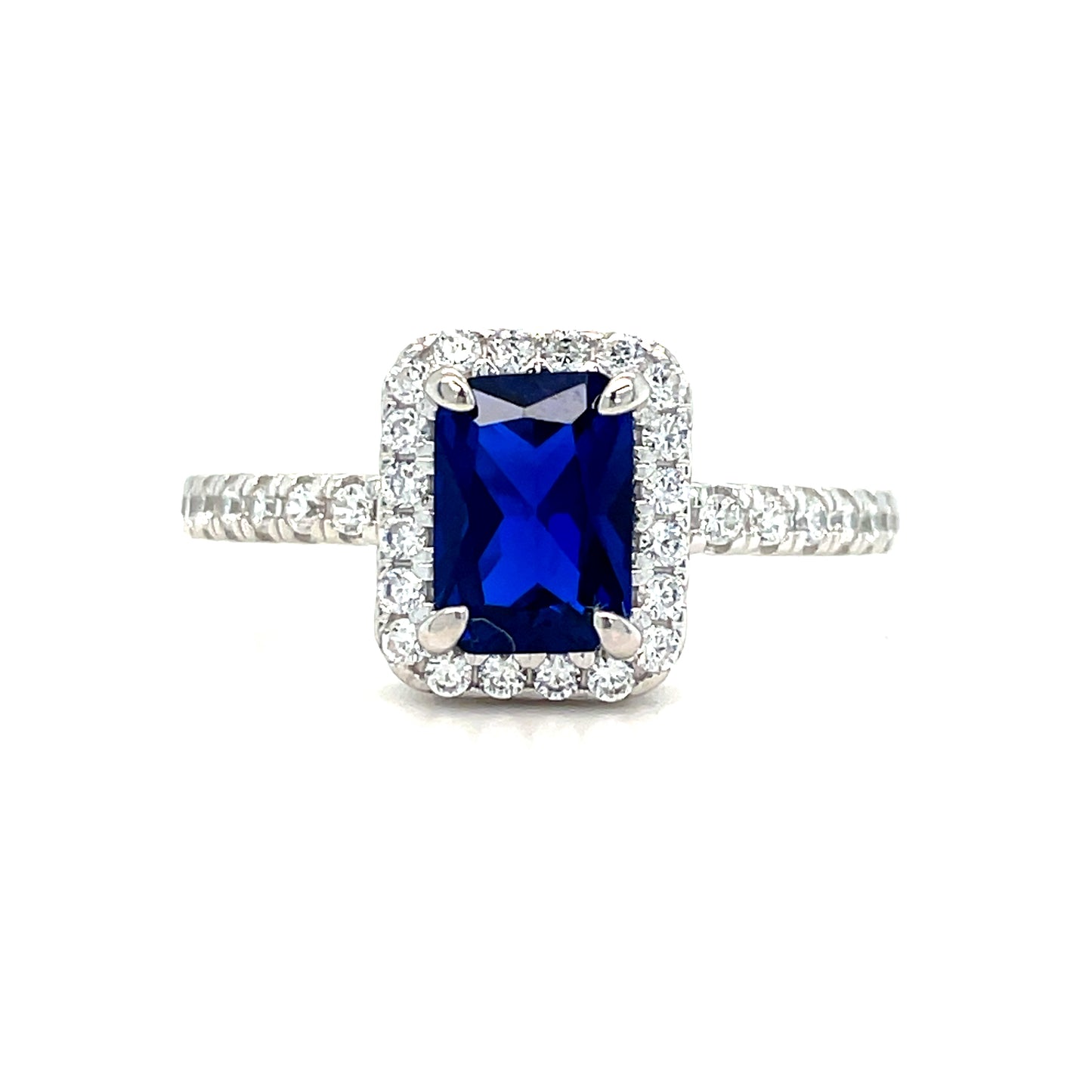 Sterling Silver Blue Stone Cubic Zirconia Ring