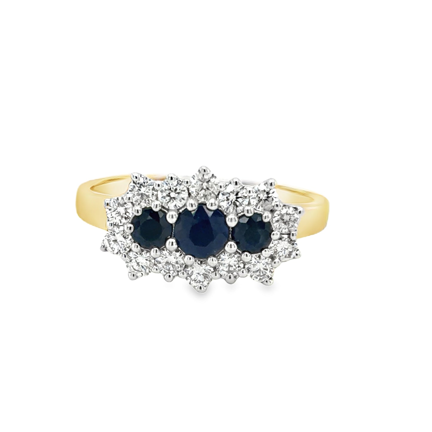 9ct Sapphire & Diamond Boat Cluster Ring .52ct