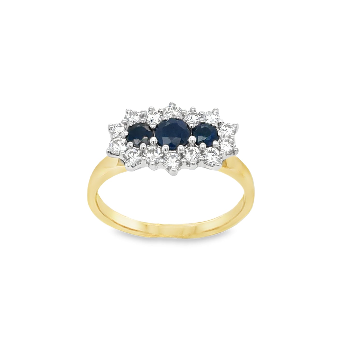 9ct Sapphire & Diamond Boat Cluster Ring .52ct