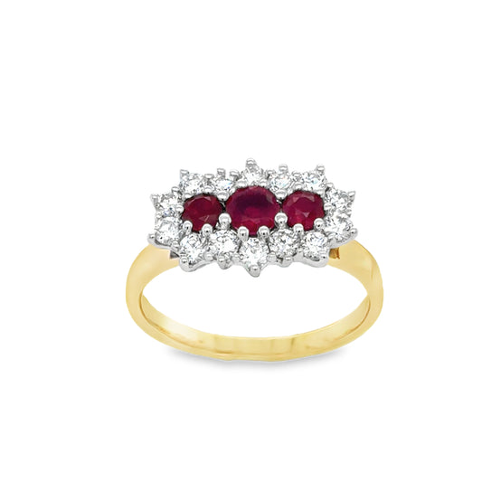 9ct Ruby And Diamond Long Cluster .50ct Ring