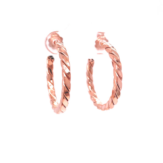 Sterling Silver Rose Plated Weaved Hoop Earrings