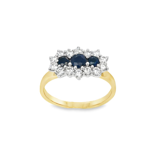 9ct Sapphire & Diamond Boat Cluster Ring .52ct