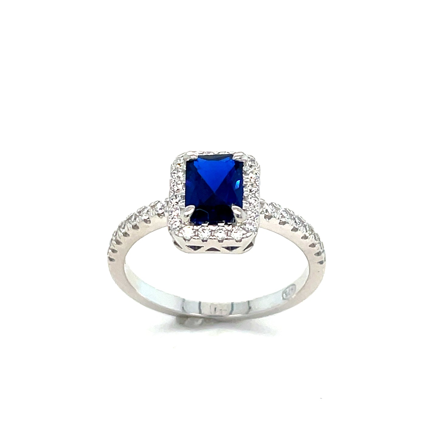 Sterling Silver Blue Stone Cubic Zirconia Ring