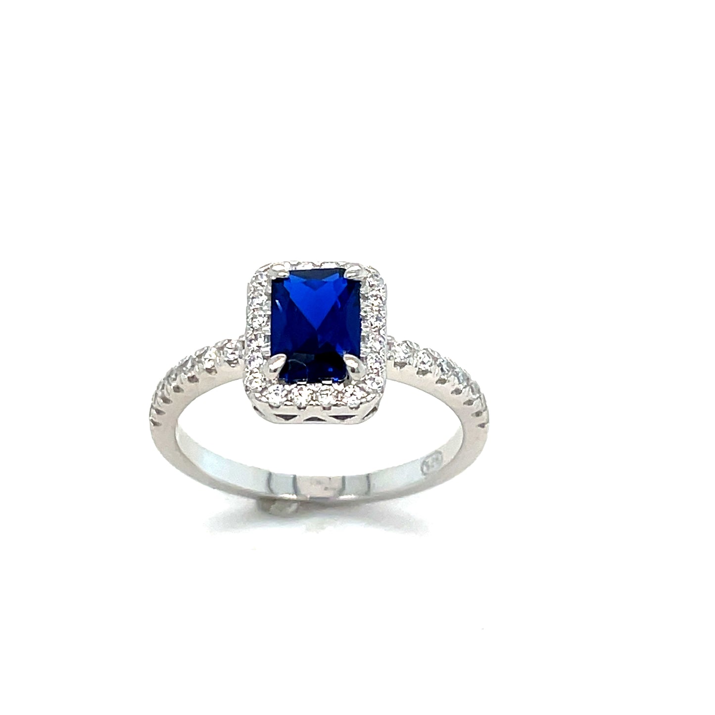 Sterling Silver Blue Stone Cubic Zirconia Ring
