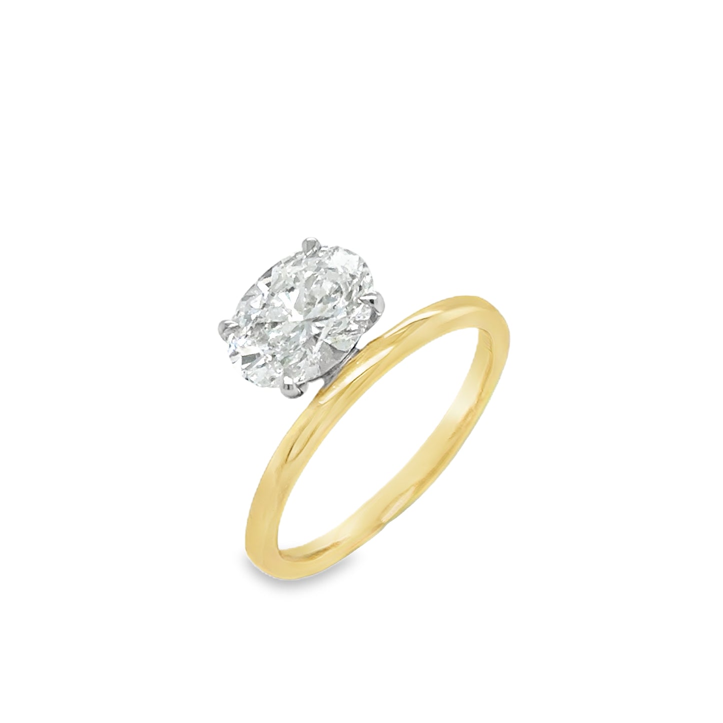 18ct Yellow Gold Offset East-West Oval Solitaire Cultured Diamond Ring 1.57ct