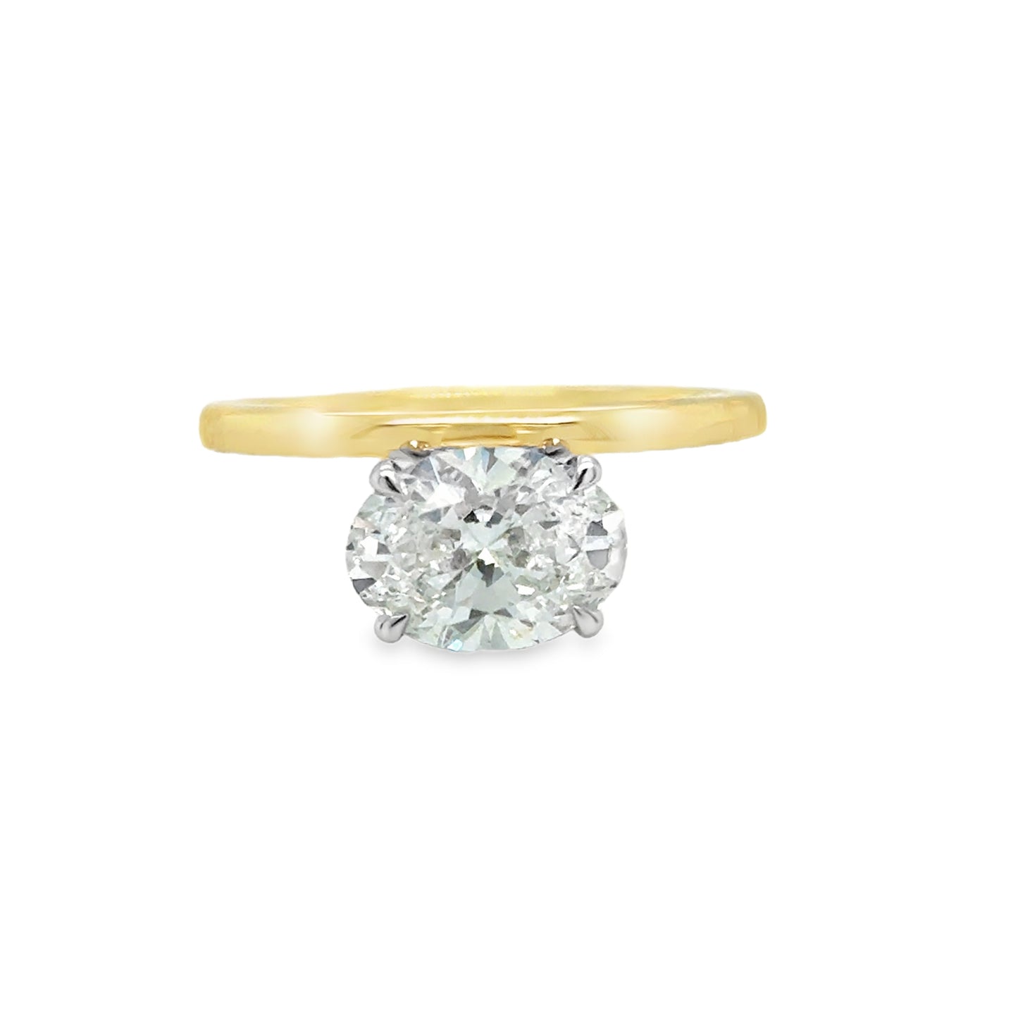 18ct Yellow Gold Offset East-West Oval Solitaire Cultured Diamond Ring 1.57ct