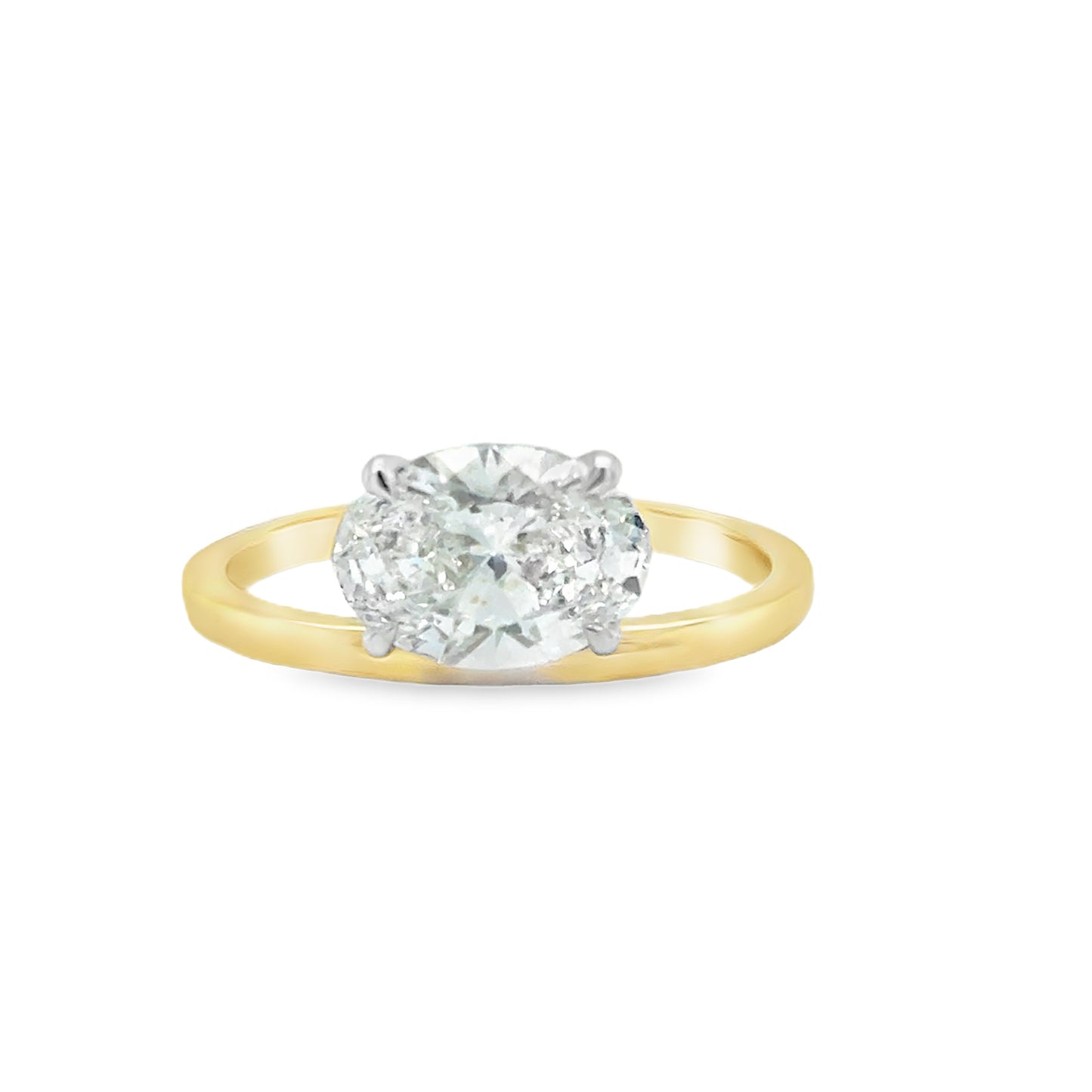 18ct Yellow Gold Offset East-West Oval Solitaire Cultured Diamond Ring 1.57ct
