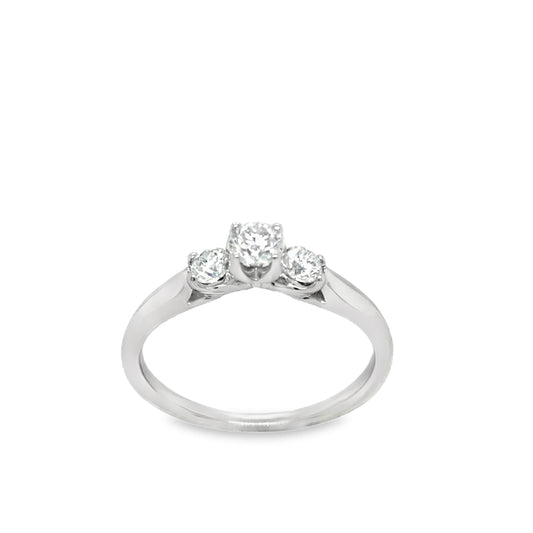 Platinum Three Stone Round Brilliant Diamond Ring .50ct