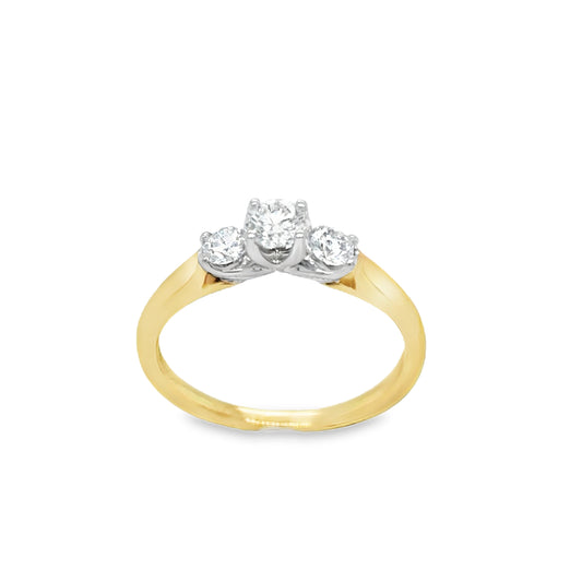 18ct Yellow Gold Three Stone Diamond Ring .50ct