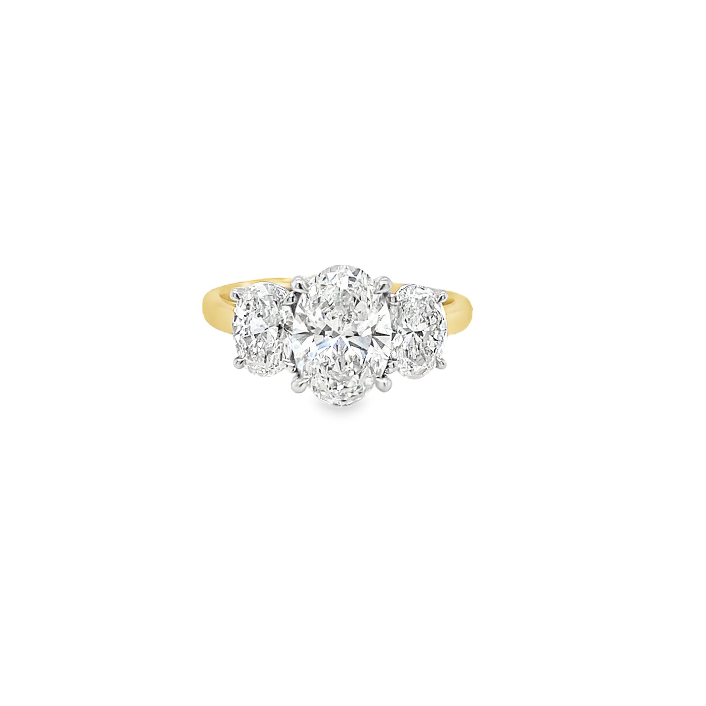 18ct 3 Stone Oval Claw Set Cultured Diamond Ring 2.53ct