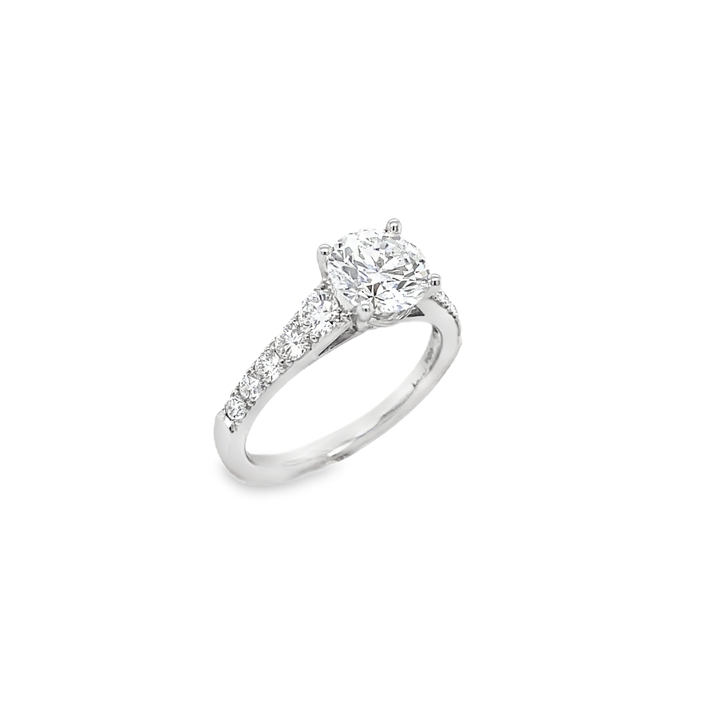 Platinum Solitaire Round Brilliant Cultured Diamond Ring With Stone Set Shoulders 2.16ct